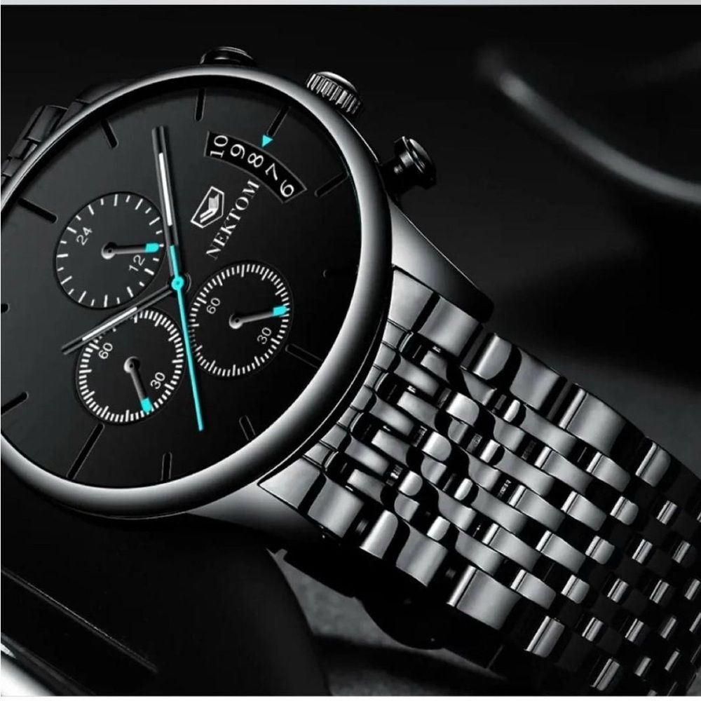 Nektom men's stainless steel quartz chronograph watch